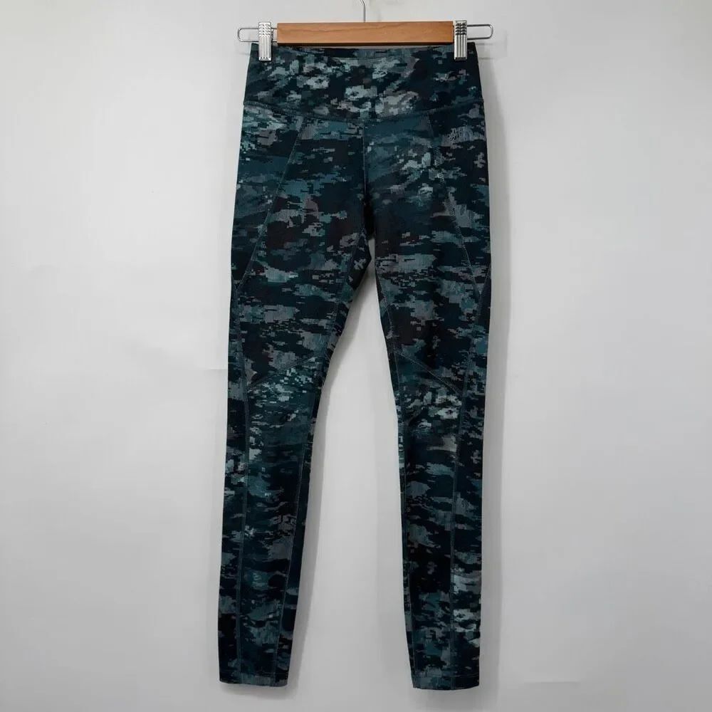 The North Face Blue Black Digital Camouflage Sports Activewear Leggings Size XS